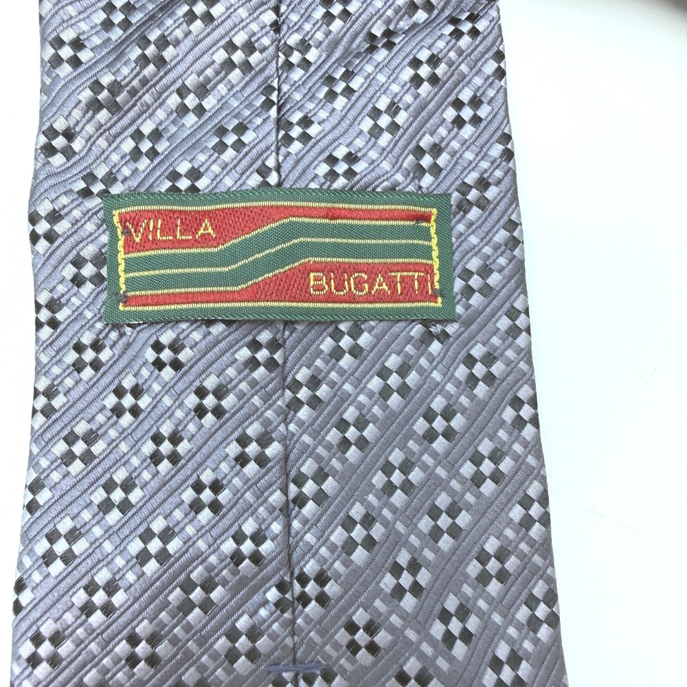 Vintage Villa Bugatti Necktie Mens OS Gray Black Geometric Silk Professional